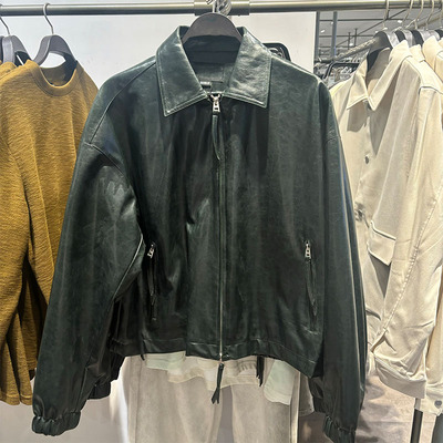 JTURPU皮复古宽松男装翻领夹克
