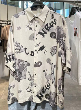 2025秋季新款潮男装时尚潮流趣味印花宽松翻领短袖衬衫UMV240044