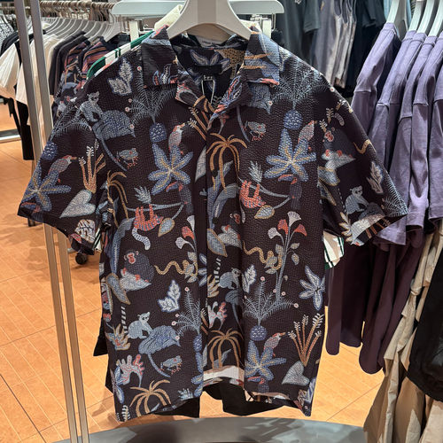 男士夏季热带印花短袖开襟衬衫
