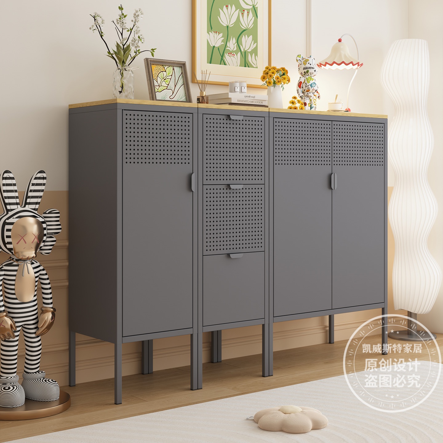 多巴胺奶油风钢制餐边柜储物柜