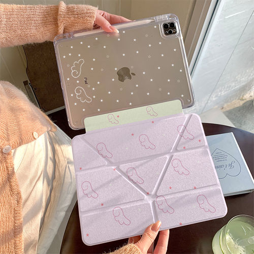 粉色翅膀适用小米平板8保护套2024新款小米7pro保护壳6pro磁吸红米pad2六七八代5电脑Y折亚克力带笔槽11英寸