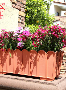 诚信花盆栅栏风格长方花盆储水花槽懒人花盆草花郁金香矮牵牛