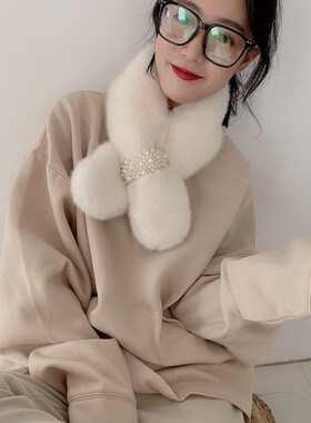 围巾韩版仿可爱毛毛绒獭兔毛女秋冬季保暖围脖套头白色百搭男学生