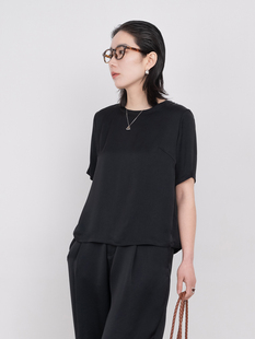 「清仓」夏凉爽高级感进口重磅三醋酸短袖T恤女显瘦宽松圆领上衣