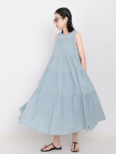 「清仓」真丝棉多层拼接娃娃裙宽松显瘦超大摆百褶背心裙女连衣裙