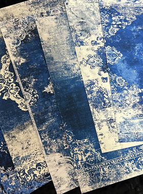 复古蓝色巴洛克手帐扎包背景纸junk journal艺术垃圾杂志打底素材