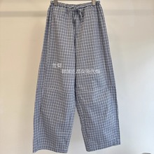 现货 韩国正品女装代购2025夏款松紧腰抽绳格子阔腿休闲裤BU0243