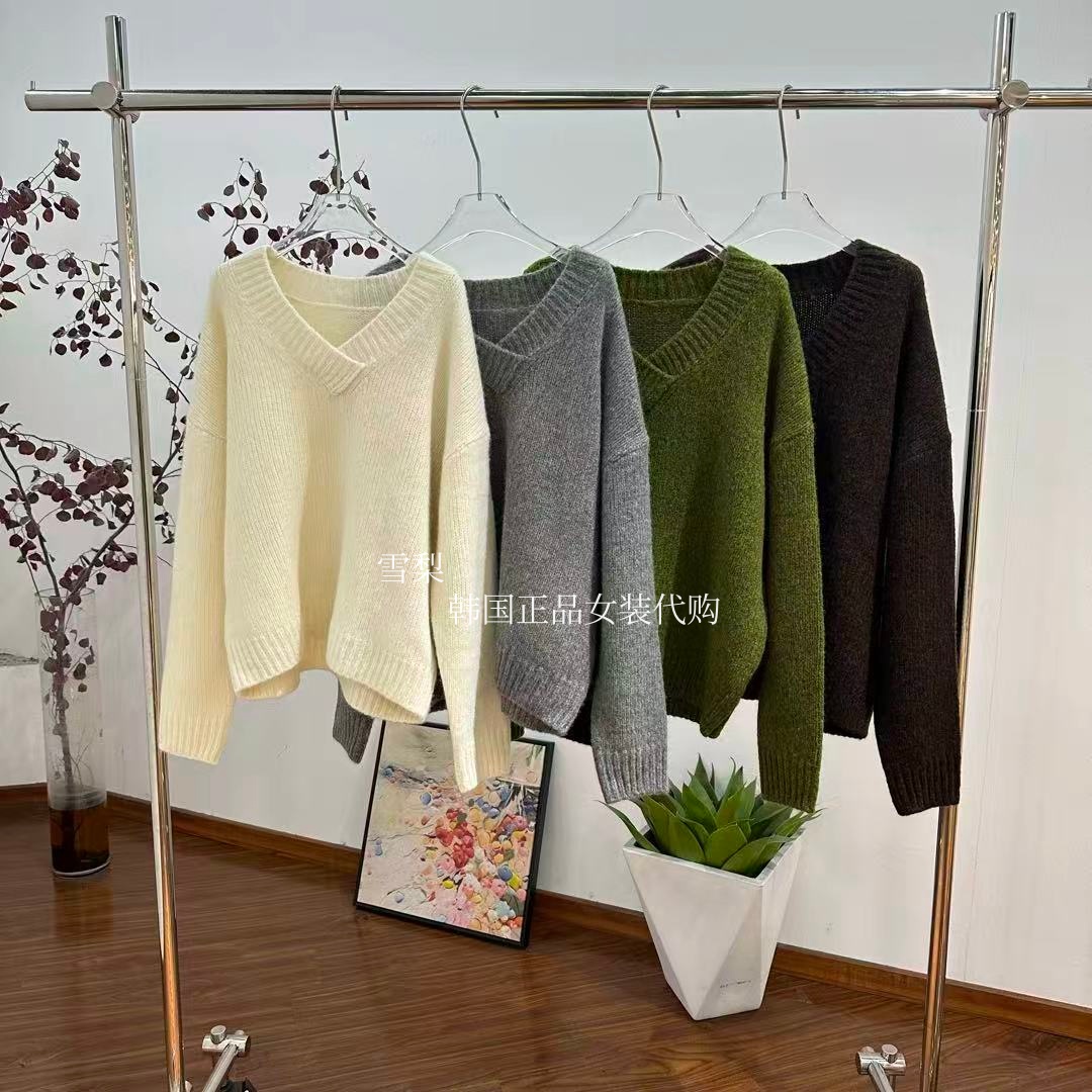 现货 PH23正品女装代购2025秋冬新款净色V领百搭套头长袖针织衫