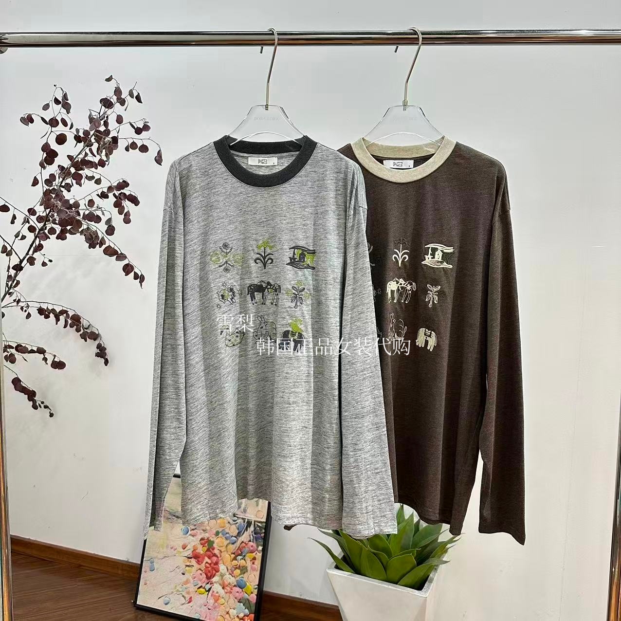 现货 PH23正品女装代购2025秋季新款圆领百搭个性绣花休闲长袖T恤