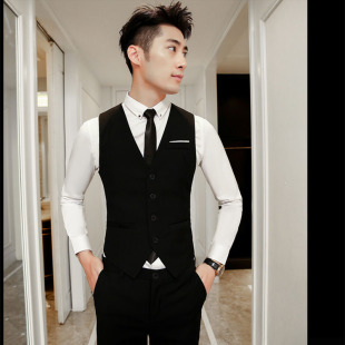 西装 马甲男 V领帅气男士 修身 马夹黑色酒吧夜场男模制服 发型师韩版