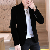 商务单西潮流青年帅气上衣外套 西装 金丝绒新款 西服男平绒休闲秋季