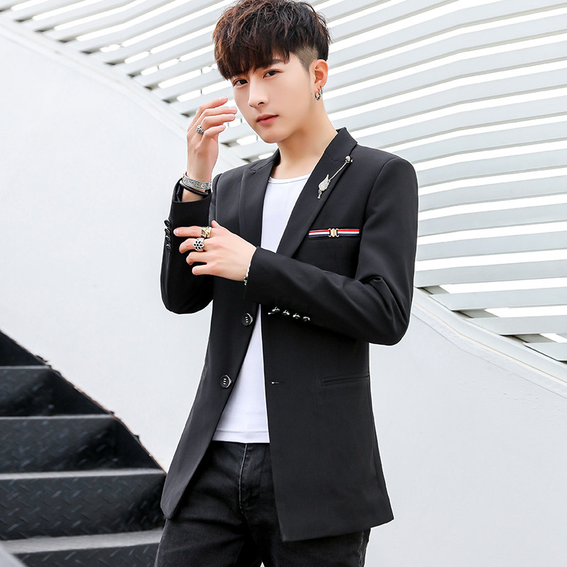 男士西服秋冬修身英伦风韩版帅气西装男中长款伴郎团结婚礼服外套