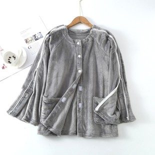 透析专用衣服秋冬女上衣法兰绒病人服手臂拉肩膀术后睡衣开口病服