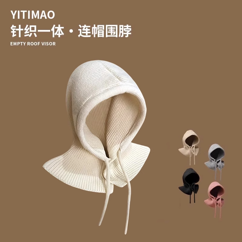 新款巴拉克拉法帽女秋冬季假帽子围巾一体保暖护耳连帽围脖毛线帽