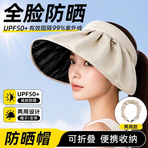 夏季黑胶大檐空顶UV防晒帽女