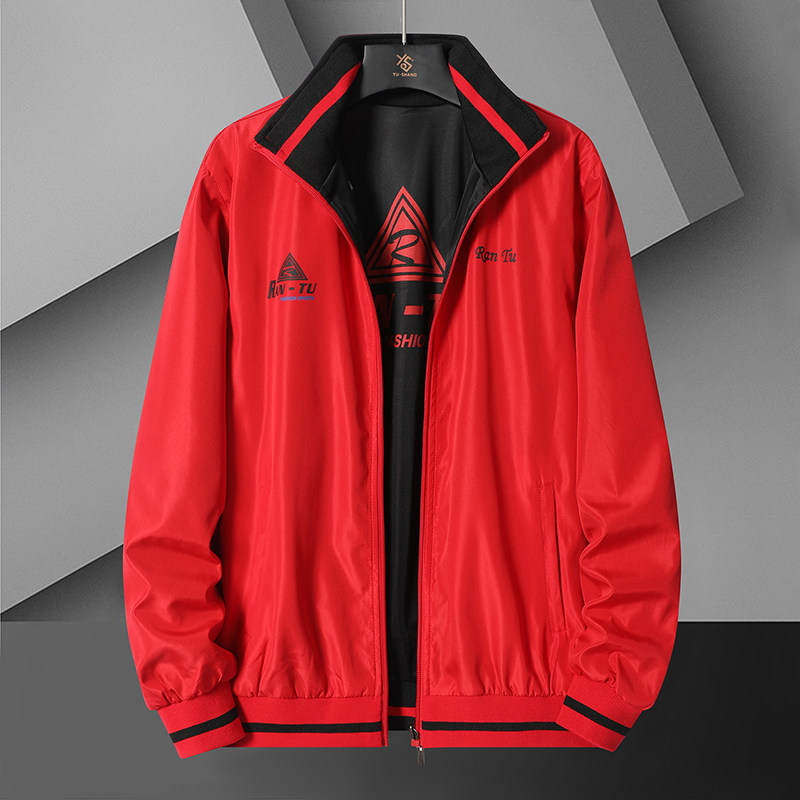 红色运动防风外套男士梭织休闲双面穿茄克衫春秋季柔软舒适爸爸装,男装,夹克,淘宝优惠券,粉丝福利购,淘宝优惠卷