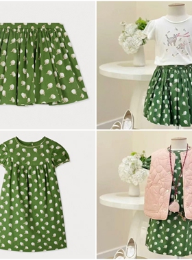 BP秋款 女童绿波点樱桃印花全棉连衣裙半身裙