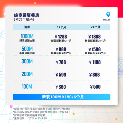 【新装】东潮云庭业主专享 杭州电信宽带 选装ITV可收看央视/卫视
