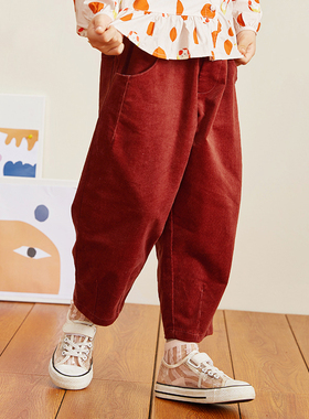 Viciusss儿童灯芯绒裤子春秋新款纯棉男女童儿童淑女灯笼九分裤子