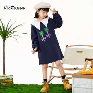 viciusss丸社女童连衣裙2025新款 儿童洋气公主裙卫衣裙子 秋装