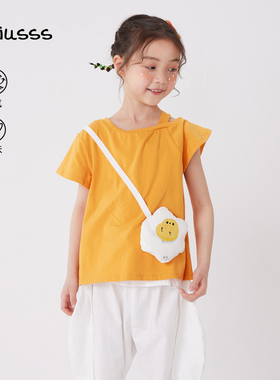 Viciusss女童圆领短袖白色t恤夏季新款个性可爱荷包蛋设计打底衫