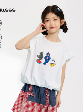 Viciusss女童短袖背心t恤2025夏季新款儿童圆领个性卡通印花上衣