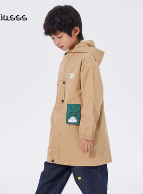 viciusss丸社童装男童风衣外套秋季2025中长新款男孩连帽上衣纯棉
