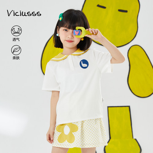Viciusss女童学院风短袖t恤