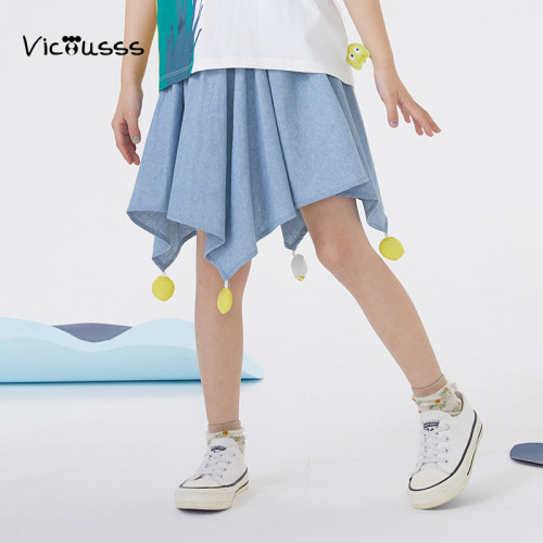 viciusss女童牛仔短裙蓝色半身裙