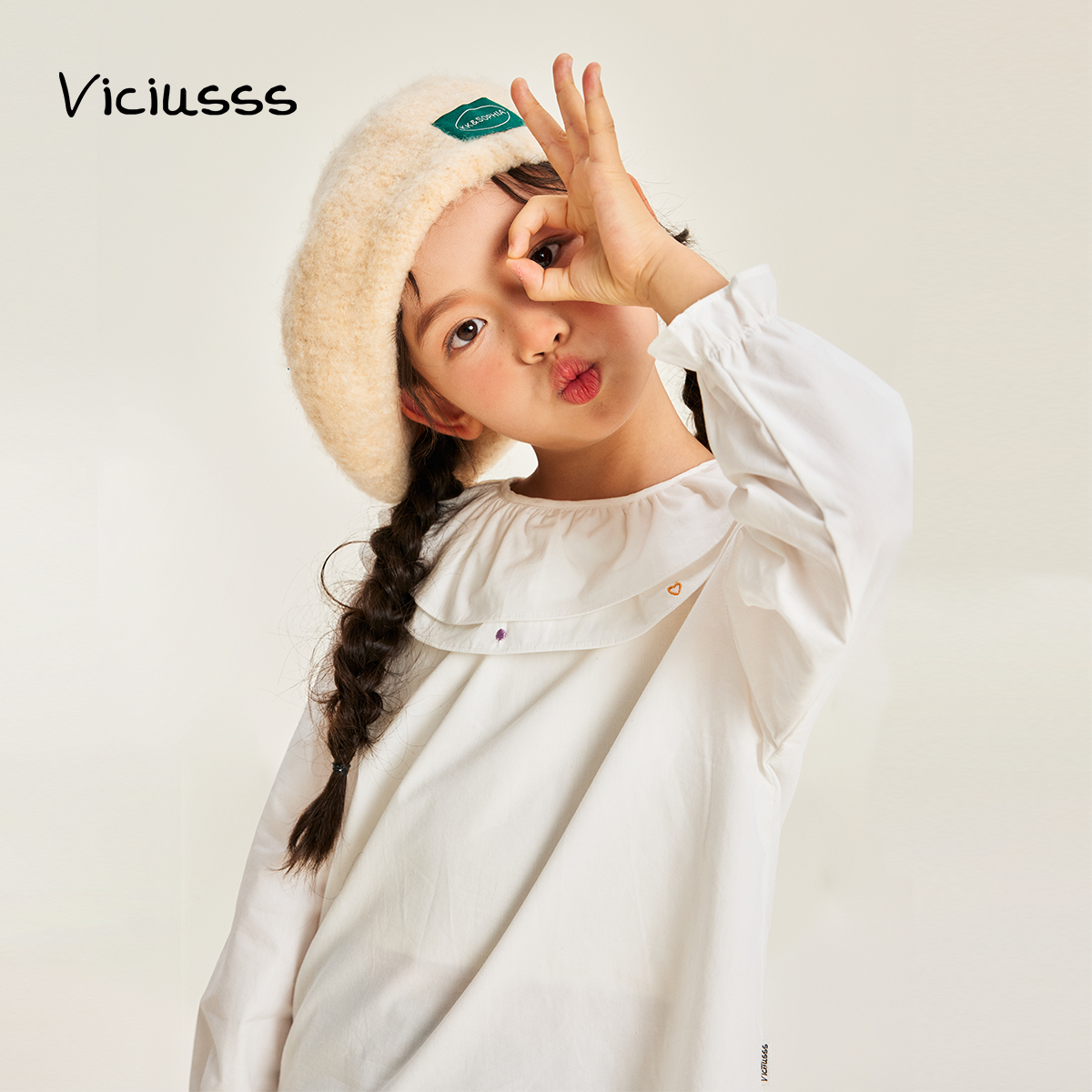 viciusss丸社女童长袖t恤娃娃领