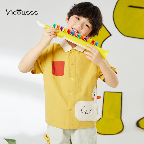 viciusss男童纯棉短袖衬衫帅气薄