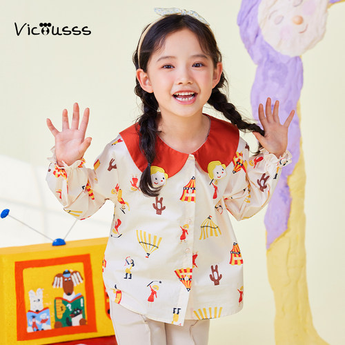 viciusss儿童卡通印花衬衫春秋款