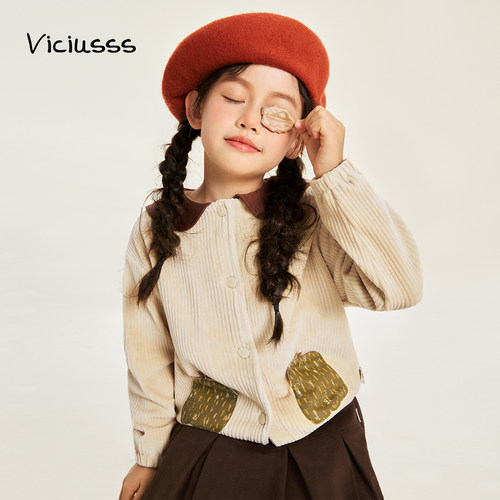 viciusss丸社女童外套春秋灯芯绒