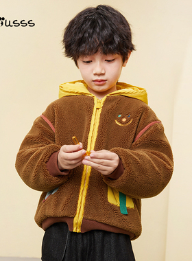 viciusss童装男童摇粒绒外套新款秋冬装连帽加厚保暖仿羊羔毛棉衣