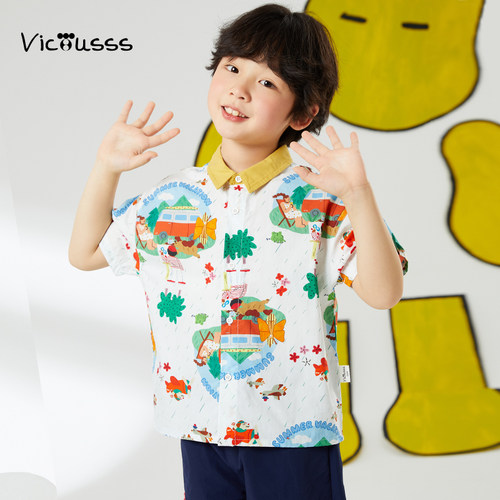 Viciusss男童纯棉短袖衬衫