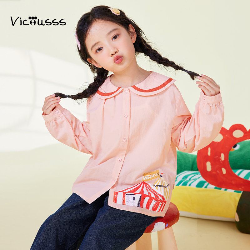 女童娃娃领长袖衬衫春秋新款
