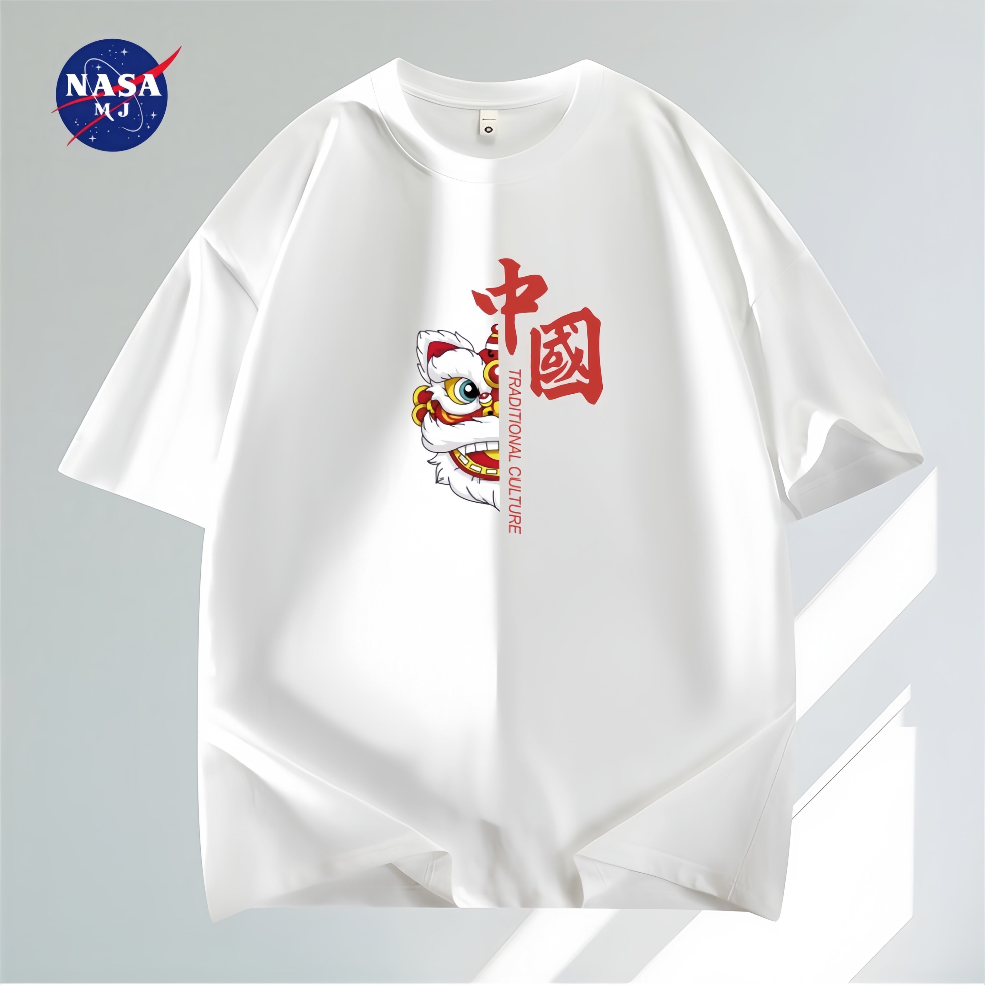 NASA联名国潮醒狮纯棉短袖T恤男