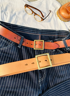 小贝 贝克汉姆同款日字扣 复古 工装 机车 RRL风格 手工皮带订制