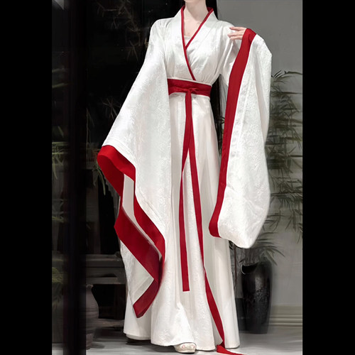 鞠婧祎花间令成人汉服女2026新款魏晋风古装白色战国袍交领大袖襦