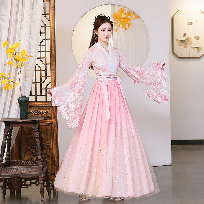 汉服女古装中国风仙女樱花超仙正品原创女装广袖流仙改良齐腰襦裙