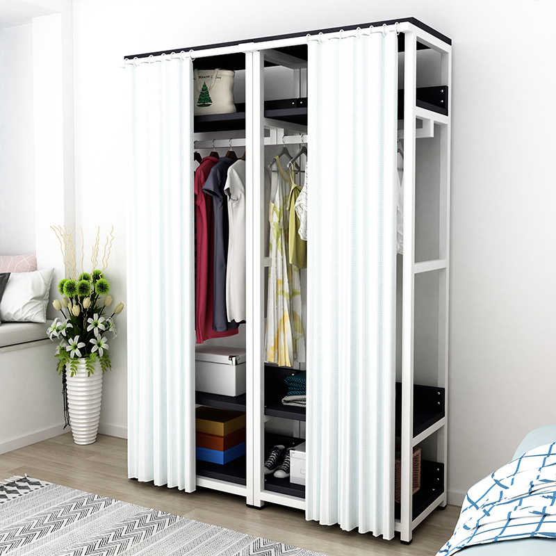 卧室开放式铁艺衣柜简易置物架