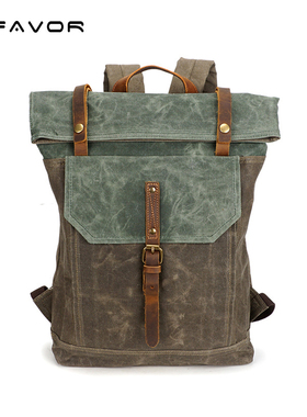 G-FAVOR复古帆布双肩包男士防水户外旅行休闲拼色大容量背包