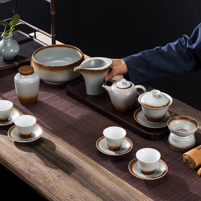 礼品装中国风古陶釉茶具整套陶瓷功夫茶具改盖碗茶壶礼盒套装批发