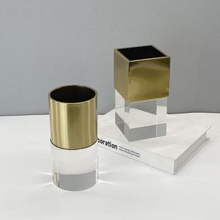 饰品 现代水晶花瓶几何金属花器客厅卧室花瓶摆件样板间设计师软装