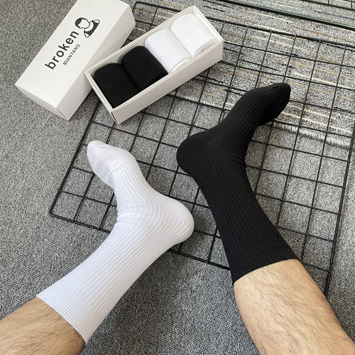 双装春夏四季条纹商务吸汗白袜