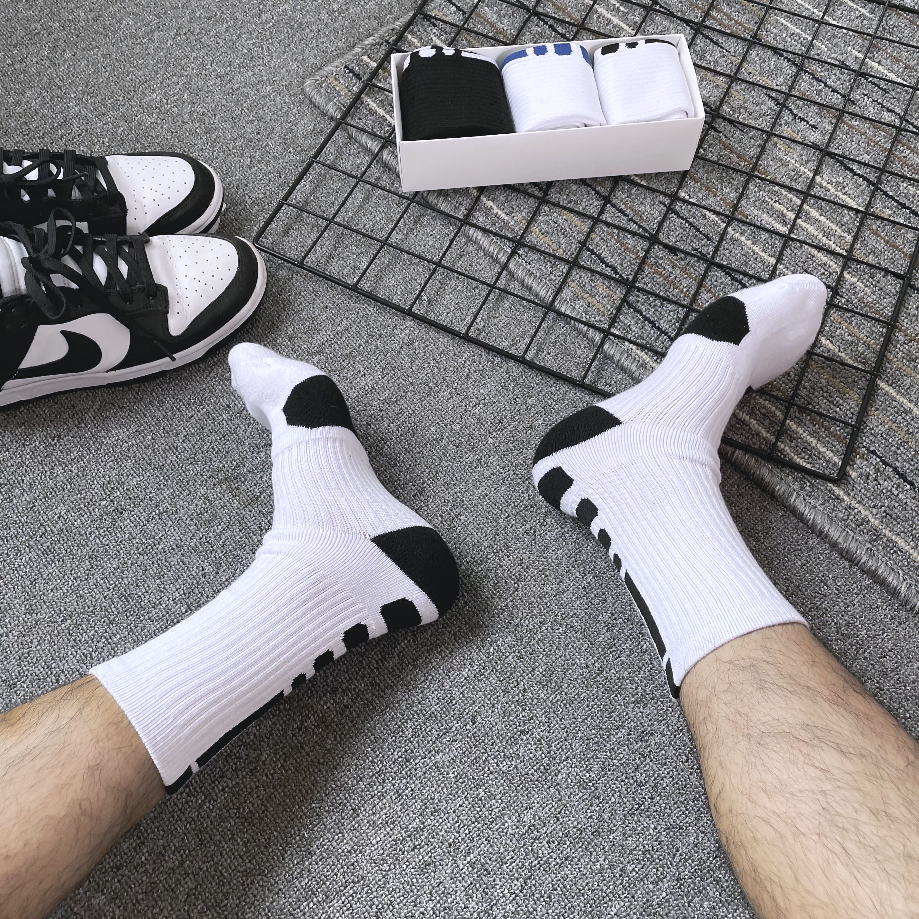 broken3双装高筒白底黑袜篮球袜