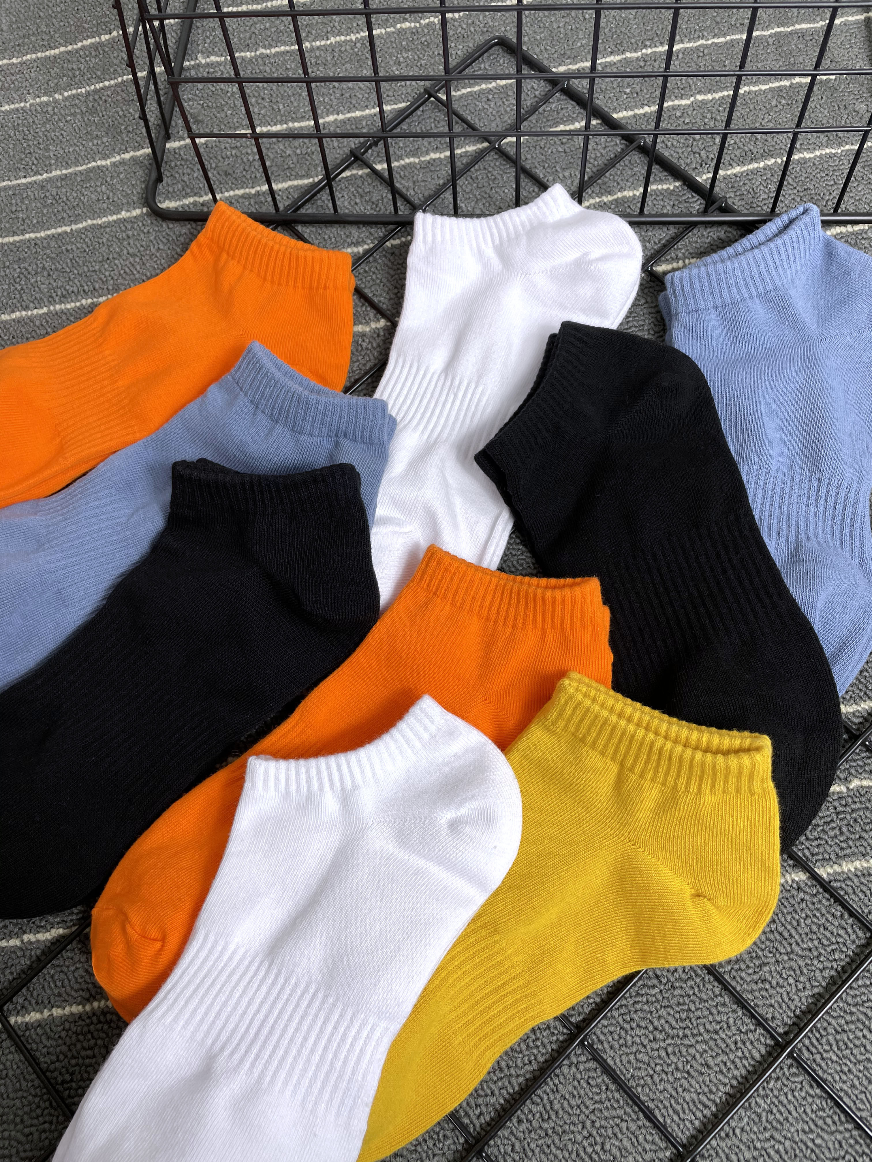 春夏6双装短袜五色蓝男黄色纯色