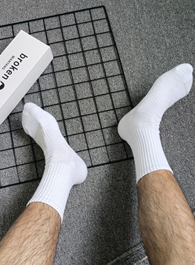3双装秋冬季长筒男白袜纯色毛巾底加厚篮球袜保暖纯棉运动袜
