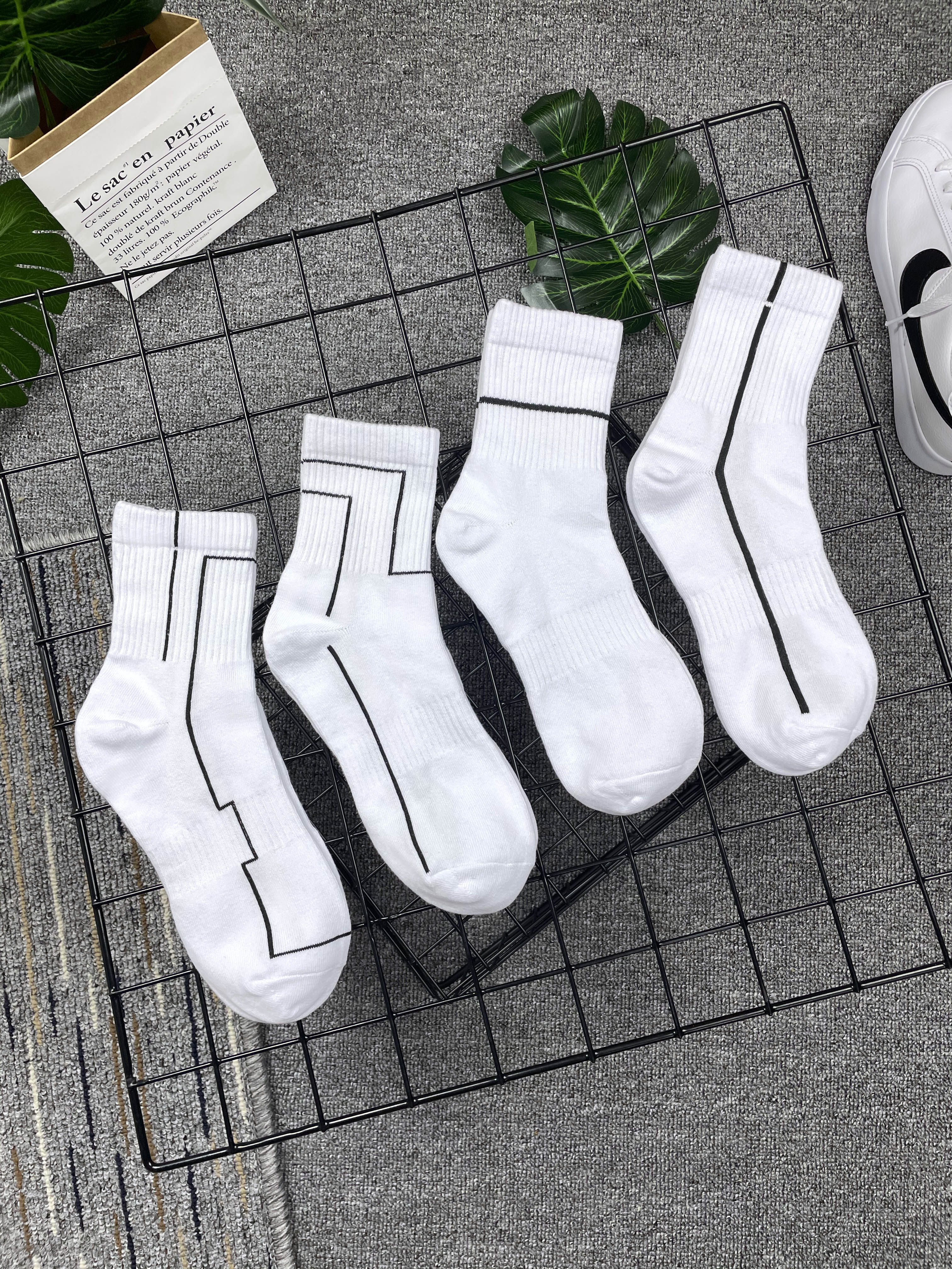 双装春夏几何条纹ins潮流白袜