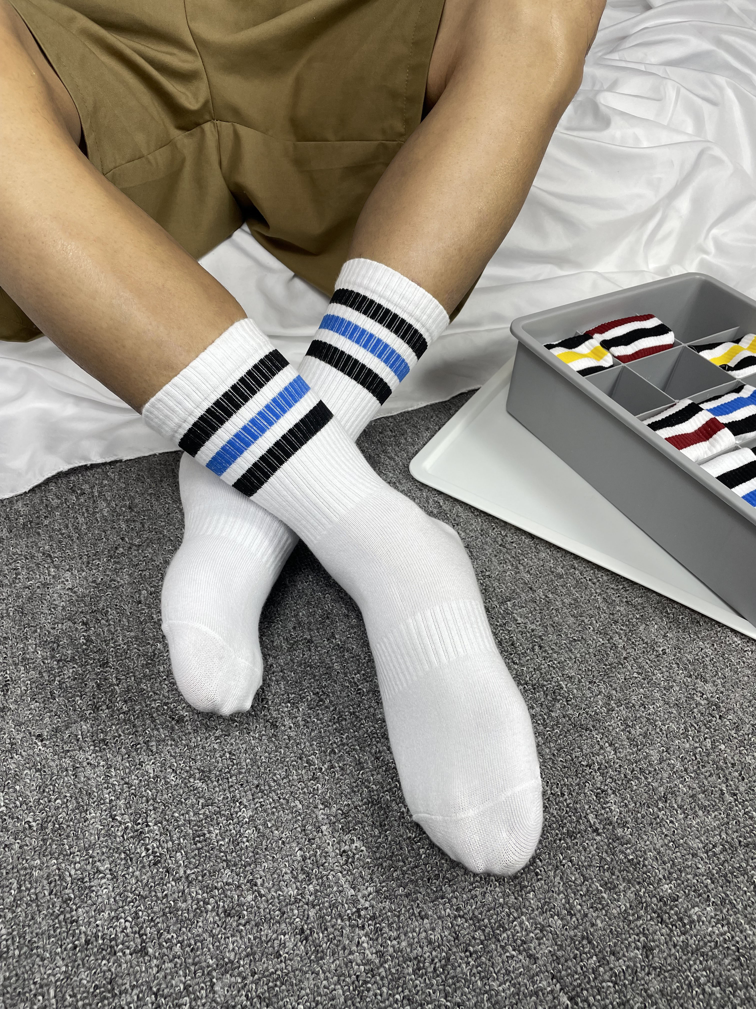 吸汗男棉经典条纹长筒袜